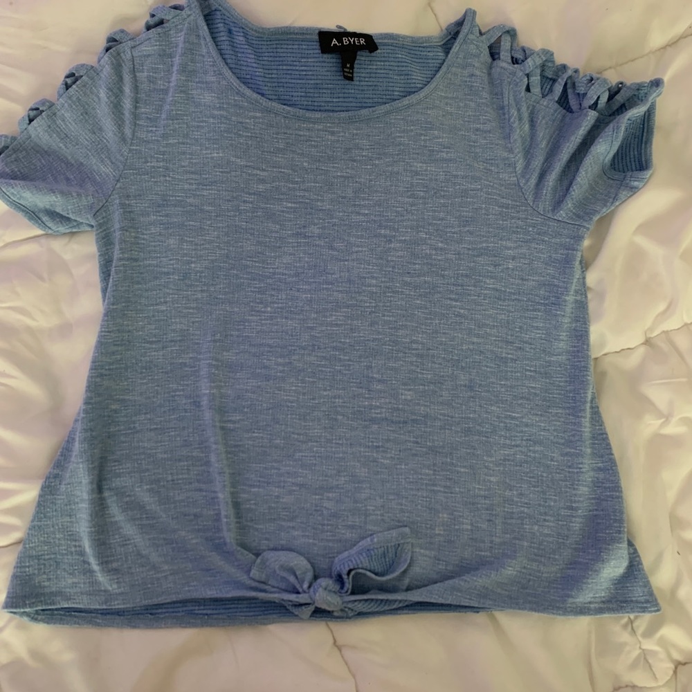 Girls blue shoulder cut out shirt